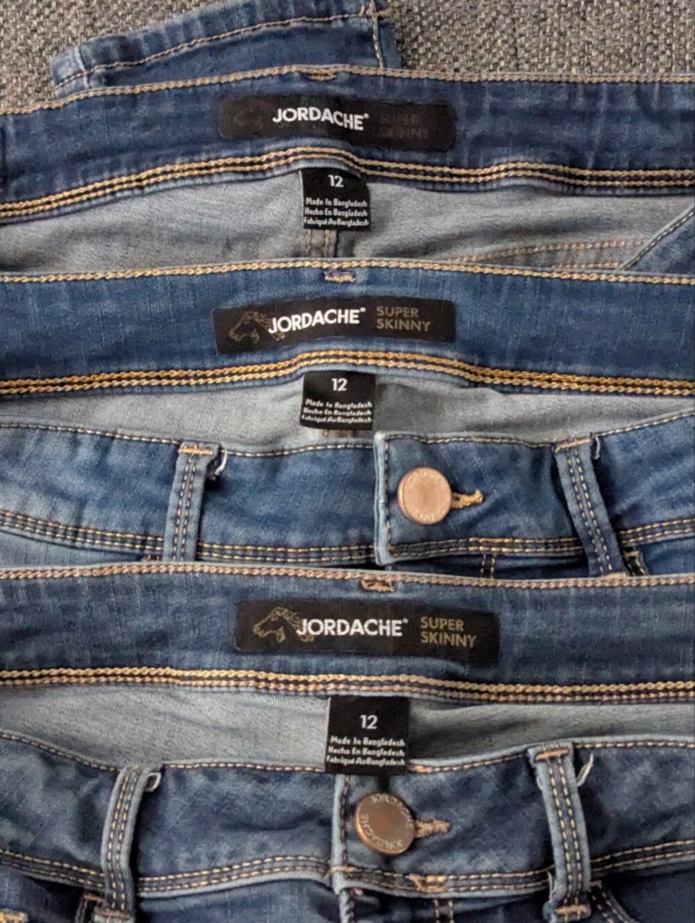 Jordache High-Rise Super Skinny Denim Jeans - 3 Pair Bundle Size 12